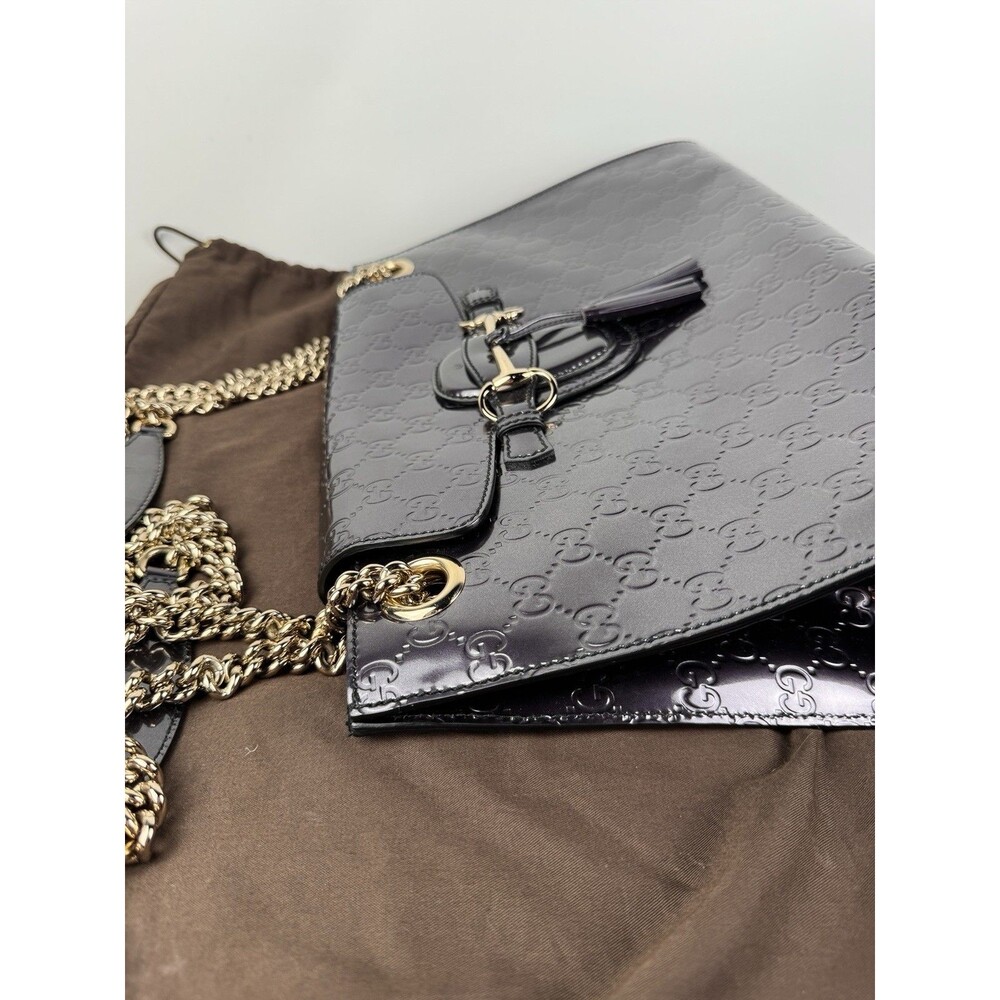 Gucci Emily Chain Flap Shoulder Bag Guccissima Purple Patent Leather Large - Picture 11 of 16